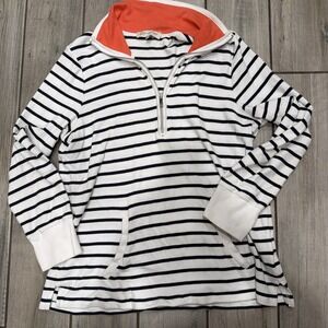 Jones New York Striped XL Quarter Zip Pull Over White Front Pocket Long Sleeve